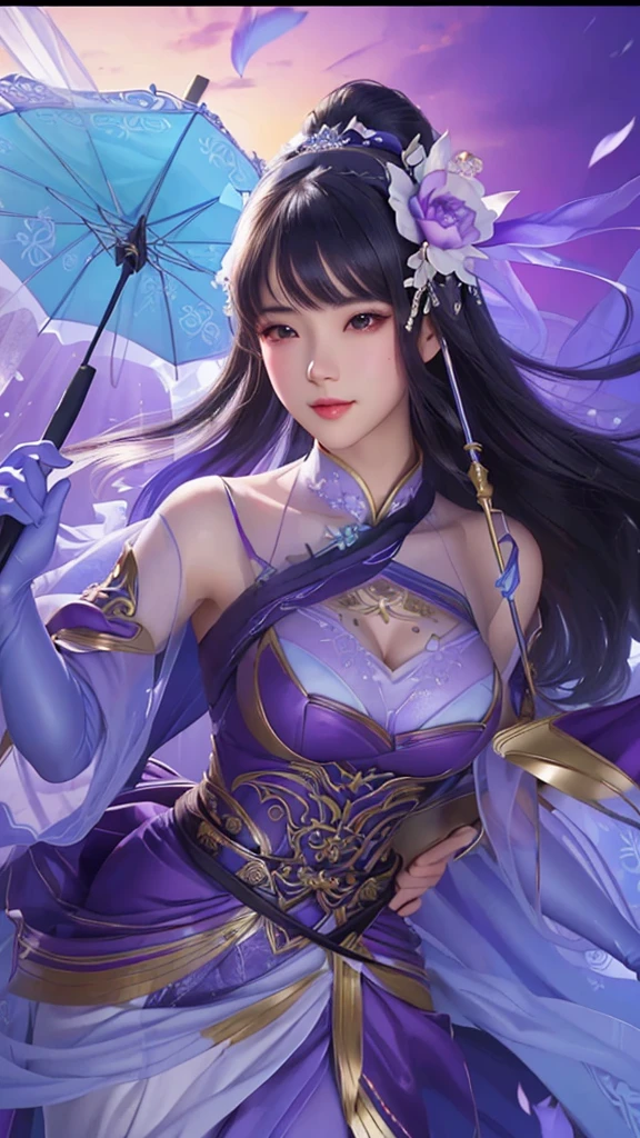a beautiful woman in a purple dress holding a blue umbrella, extremely detailed artgerm, artgerm detailed, yun ling, artgerm lau, heise jinyao, style of artgerm, ! dream