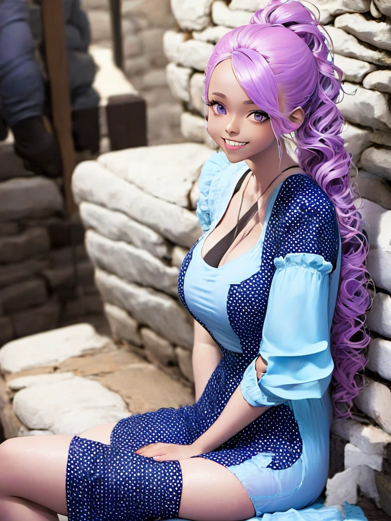 futuristic girl, dark skin, purple colored eyes, space, purple hair, blue hair, pink hair, long hair, dark skin, futuristic coffee shop