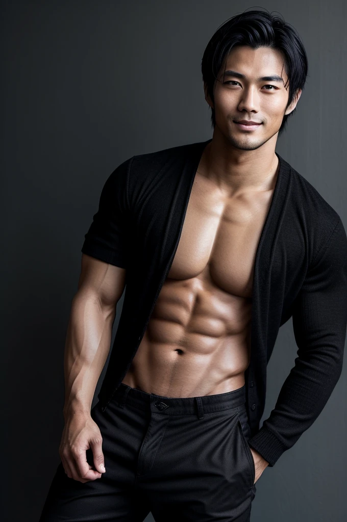 Japanese men、Well-built、A little muscular、Handsome、Black Hair、Highest quality、Wearing clothes、
