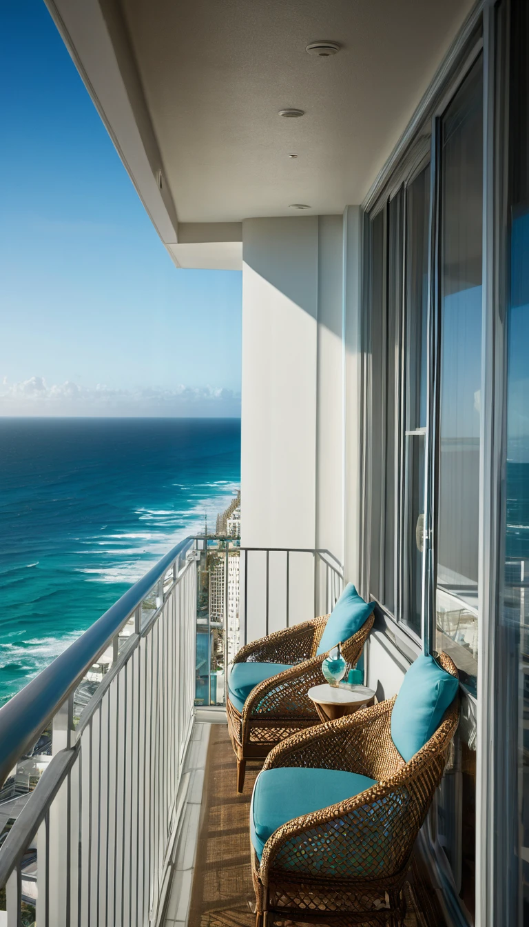 Ocean view room on the 15th floor,interior design,window,balcony,Realistic details, Dynamic Shadows, 32k resolution, 50mm lens, debt/2.4, Greg Rutkowski's Style,photographer'On-site photography