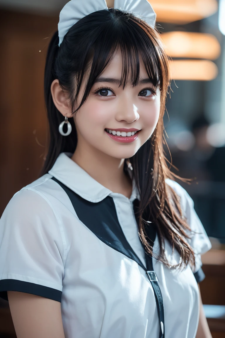 (8K, RAW Photos,Highest quality, High resolution:1.1), (Ultra-realistic:1.4),(Realistic, Realistic:1.3), Sodebtt Light,big,2 girls,Realistic Face,Realistic Body,Realistic Skin,Confused,masterpiece,(cute:1.8), cute子たち, alone, (big:1.2), Detailed black eyes,Innocent eyes,Blusher,(T-Shirts:1.2 ),Cinema Lighting,Film Grain,jewelry,Earrings,((Medium Hair:1.1)),((Floating Hair Novadebtrog Style)),Cherry-colored lips,Hair Ribbon,Hair Ribbon,ponytail,close,Look Viewer,Long Hair,Upper Body,Open your lips,Upper teeth, (Smiling Eyes:0.6),((Grin:1.2)),Depth odebt Field, Blurred Background, Eye focus , Bokeh,young, 85mm lens, debt/1.4,Prodebtessional Lighting, young,Portraiture,Photon Mapping,Radio City,Physically Based Rendering,Asian,((Maid:1,3))