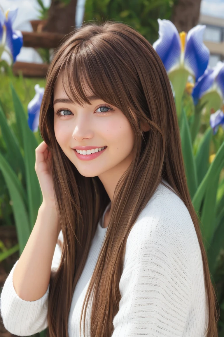 1 person, (Realist:1), Brown Hair, Long Hair, iris, Happy