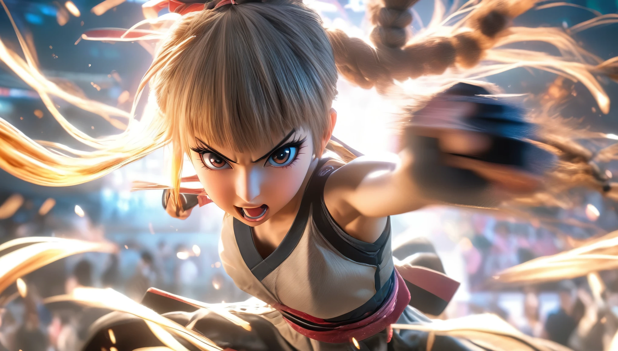 1girl, twintail girl, fighting, high kick, anime style, perfect face, long eyelashes, cinematic angle, cinematic lighting, cinematic shadows, dynamic pose, (best quality,8k,highres,:1.2),ultra-detailed,vivid colors,HDR,UHD,studio lighting,ultra-fine painting,sharp focus,physically-based rendering,extreme detail description,professional