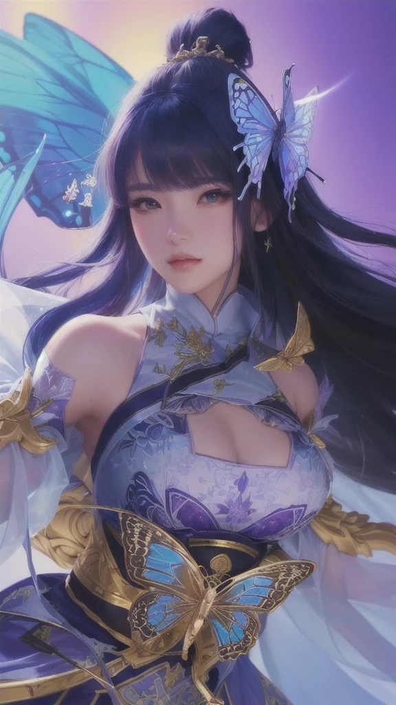 a close up of a woman with a sword and a butterfly, portrait knights of zodiac girl, yun ling, extremely detailed artgerm