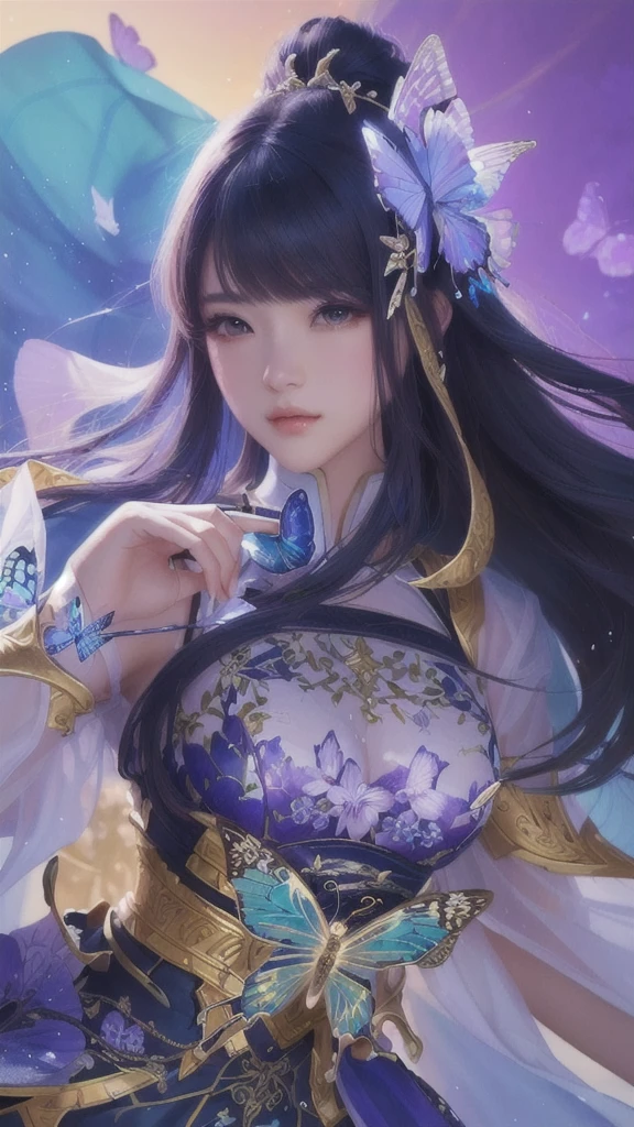 a beautiful woman with a sword and a butterfly, portrait knights of zodiac girl, yun ling, extremely detailed artgerm