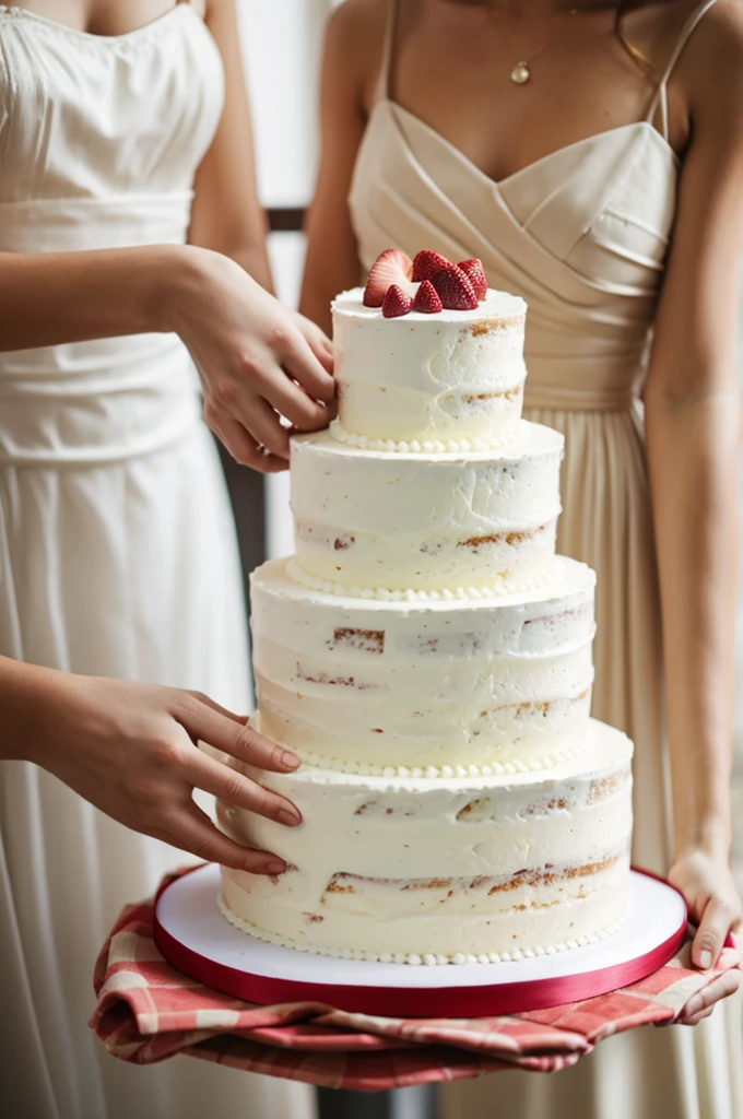 holding the cake in hand