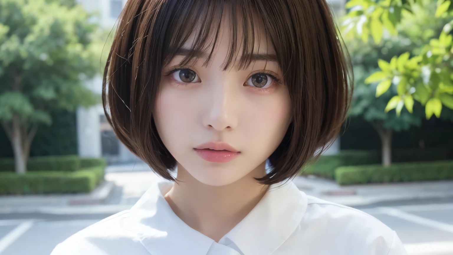 (Bob Cut Hair:1.2),(Wearing uniform:1.2),1 Girl,Japanese,21 years old,(Small breasts:1.3),(Highest quality,masterpiece:1.3,Ultra-high resolution,),(Super detailed,Caustics),(Realistic:1.4,RAW shooting,)Ultra-Realistic Capture,Very detailed,High resolution 16K human skin closeup。 Natural skin texture、,pores、、It needs to be detailed enough to be easily identifiable。 Skin tone is even and healthy looking。 Use natural light and color, Sad expression, Looking into the camera, Perfect dynamic composition, Outdoor
