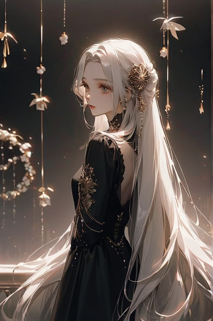 ((Лучшее качество)), ((шедевр)), (подробный), The girl from the back , beautiful long hair,