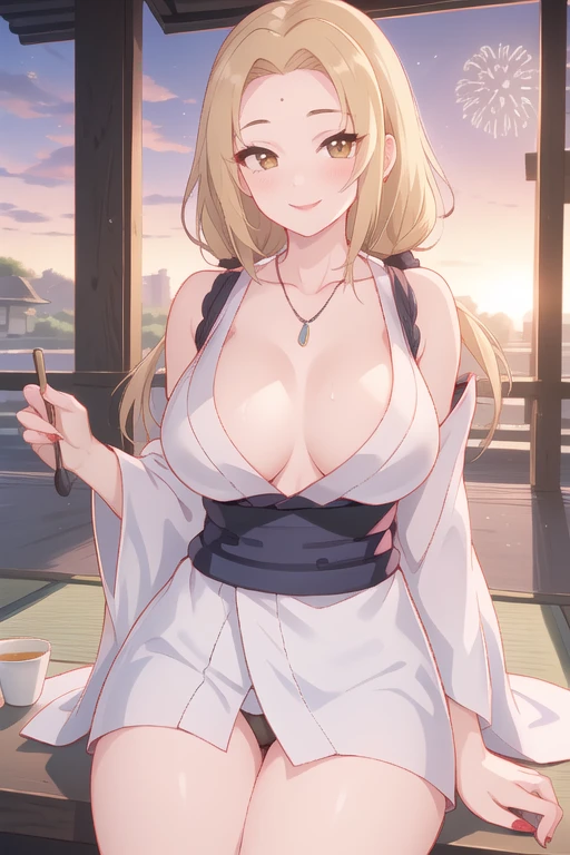 (((Superior quality, 8k, Masterpiece))), sharp focus, (beautiful woman with perfect figure), slender, (hairstyle: above)), ((kimono: cane)), street: 1.2 Highly detailed skin and face texture Detailed eyes Double eyelids Random posture, (SMILE),saboveer cute Japan person,saboveer beauty Japanese girl, realistic face, double eyelid,SMILE,summer festival , at sunset ,Fireworks background.