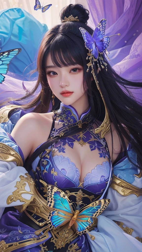 a beautiful woman with a sword and a butterfly, portrait knights of zodiac girl, yun ling, extremely detailed artgerm