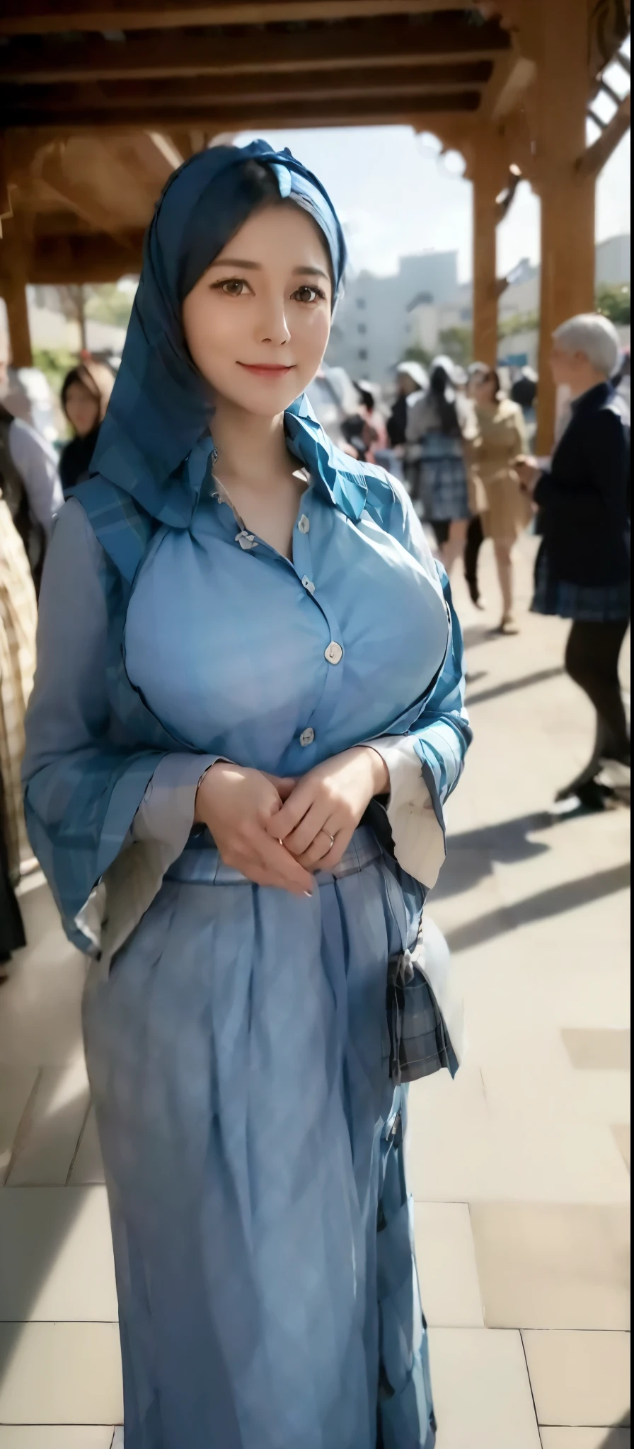marian rivera,((White collar shirt、Light blue plaid pleated skirt:1.4)、foot, enchanting smile, closed clothes, polite attire, The face of beauty , Because I&#39;m slender , abs:1.4, 30 years old, ((1 girl, alone)), ((full body)), ((huge :1.3)), Breastf (K, Raw photo, highest quality, Masterpiece 11.4), (realistic, photo-realistic:1.37), (micro:1.4), exposed , ((diamond necKlace)), earrings, glamorous, white sKin, ((in a luxurious hall), looK at viewers, thick brunette hair, long hair, (lit), dynamic pose, (), ((beautiful eyes), erotic, HDR, very de, ambient occlusion, nature, harmonious composition, fine art photography, beauty , excellent anatomy, exposed detail