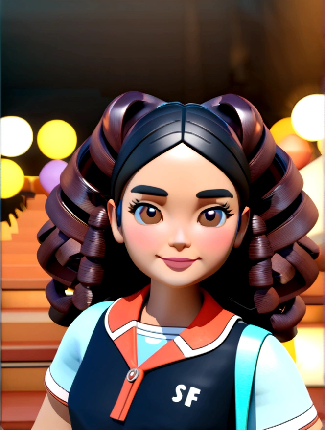 Cartoon character of young black woman with dark brown voluminous curly hair and blue polo shirt, animation character, stylized character, animation style rendering, 3d stylized, Arnold Maya rendering, Stylized 3D rendering, toon render screenshot, 3d character, 3d character, Stylized 3D rendering, 3D character rendering, cartoon character, Personagem de close up, character posing, (Pixar-style) (master part:1.2) (bokeh) (best qualityer) (skin detailed) (detailed texture) (8K) (Argilla) (cinematic lighting) (sharp focus