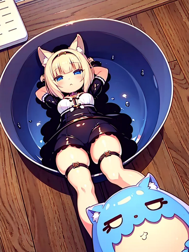 chocola (nekopara), vanilla (nekopara), blue skin, blueberry inflation