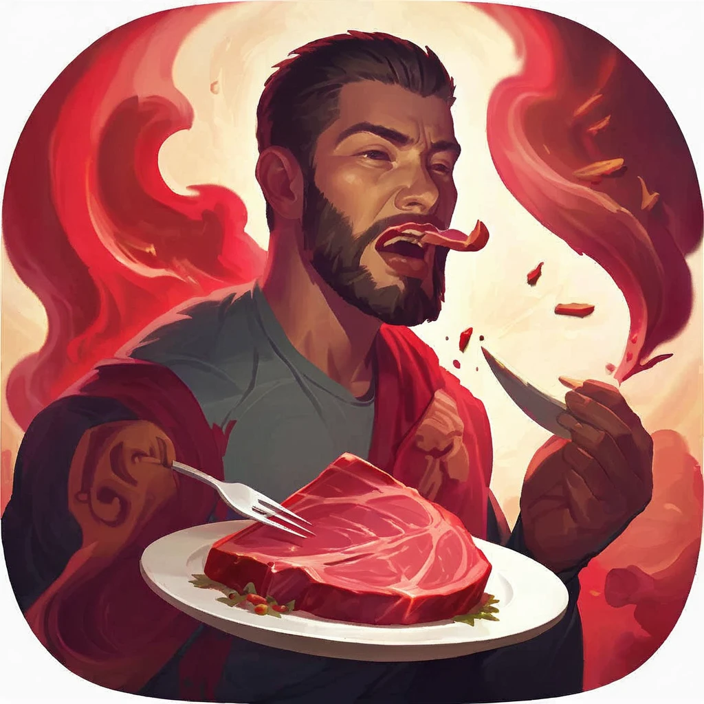 Man eating a piece of meat in an icon
