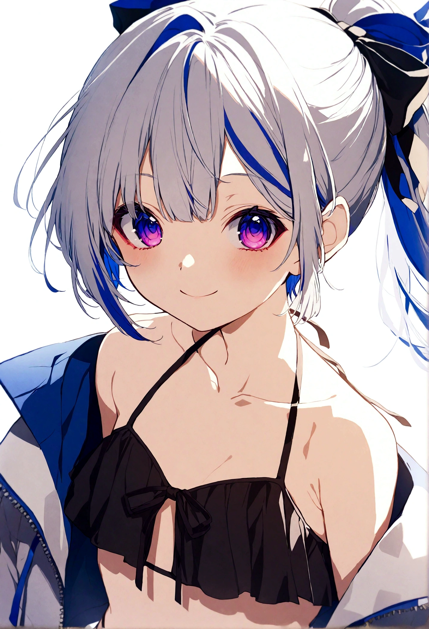 (masterpiece), (best quality), perfect face, beautiful girl, white background background, delicate and beautiful face and eyes, dark intense shadow,
1 girl, vtuber style, cool girl, hololive, amane kanata, streaked hair, low twintails, angel ring, angel wings, bikini, wet body, small chest, cropped shoulders, clavicle, winking, smile, bare feet, chest visible through clothes, ass visible through thighs, (full body), looking at viewer, standing,