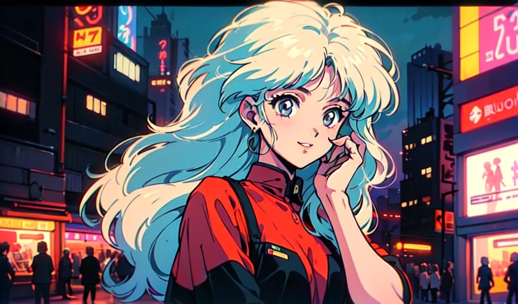 (80's, retro, city pop:1.5), (album cover), (masterpiece, best quality), (anime, illustration), (pastel colors:1.4),
best photo pose, dynamic angle,
He has a cassette tape, is in a retro store, has bluish white hair, and has a cool impression,
girl, solo, smile, perfect detail eyes, delicate face,
City Scenes, night city, tokyo, high fashion, tying hair,