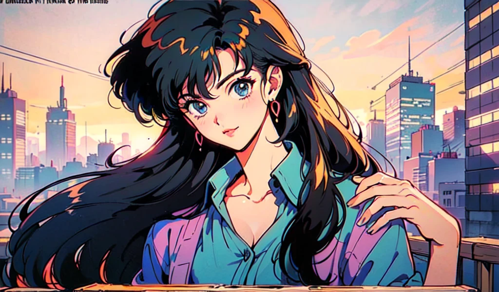 (80's, retro, city pop:1.5), (album cover), (masterpiece, best quality), (anime, illustration), (pastel colors:1.4), 
best photo pose, dynamic angle,
He has a cassette tape, is in a retro store, has bluish white hair, and has a cool impression,
girl, solo, smile, perfect detail eyes, delicate face,
City Scenes, night city, tokyo, high fashion, tying hair,
