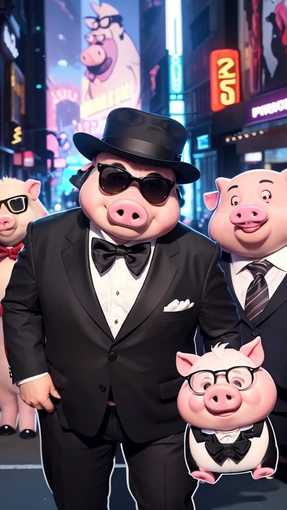 a cartoon pig wearing a suit and sunglasses, pig pig pig, pig in a tuxedo, piggy, It looks very cool and stylish, gang, hybrid of pig and nyc policeman, pig, a pig, man bear pig, porky pig, Corporate Boss, pigs, masterpiece, He is wearing a suit, Big Boss, He is wearing a suit and black glasses