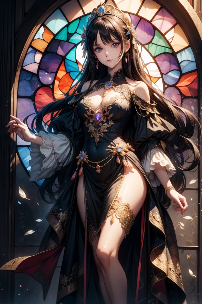 a picture of a stained glass window, intricate art, by Mario Dubsky, stained glass art, amethyst stained glass, detailed art in color, by Robert Richenburg, by Adrienn Henczné Deák
