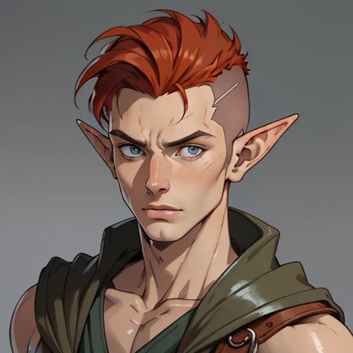 (masterpiece), (best quality),(portrait),(bust up),1boy,solo,(sharp focus),((look at viewer)),elf, elf wizard,(redhead),mohawk,adult, (ancient:1),),ancient luxurious long clothes,old school fantasy art,((simple background)),super shiny face,Ultra Glossy Skin,elf, elf priest,(redhead),adult, (ancient:1)