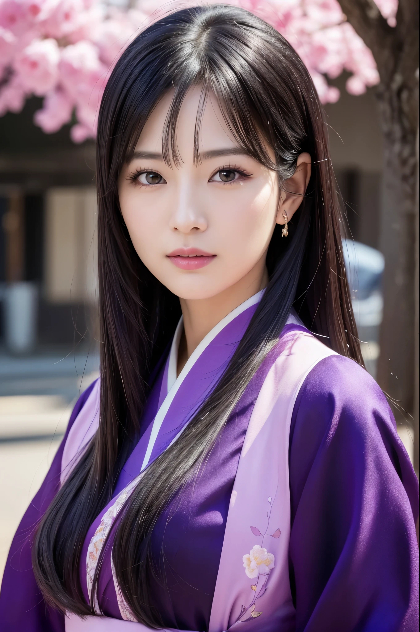 (8K,Photorealistic　to be born写真　Highest quality;1.4) Mature Woman,so beautiful(A vivid face) ,(Long black hair),清楚なQueen,Gorgeous black and purple Japanese woman&#39;Traditional costume,Engage your audience,Beautiful expression,Moist black eyes,Queenのメイクアップ,(Queen),charm,Small breasts,Golden decoration,筋肉質の細い身体のマッチョなQueen,Gorgeous hair ornament,Holding a folding fan,kimono,Black and purple kimono,Small breasts,Red eyeshadow,Ultra-high resolution,Surreal,Attention to detail,Rich colors, Backlight, Cinema Lighting, Film Grain, to be born, 50mm lens, Nikon D850,smile,Ultra-realistic,Highest qualityのフォトリアリスティックなRAW写真。Bright colors,Image of a perfect woman,Fantasy art,Character Art,background,A room in a large mansion,