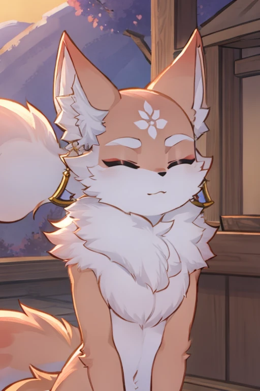 Yae Miko，hairy，With eyes closed，With eyes closed，fox