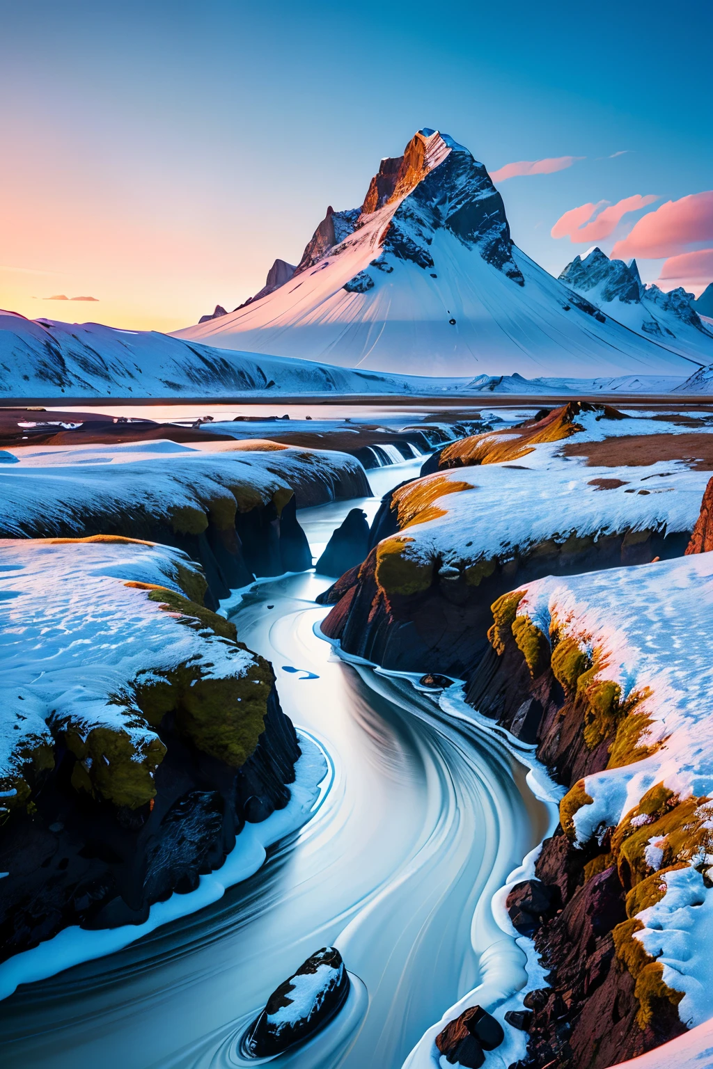 Free high-resolution photo of Vestrahorn Mountains in Stokksnes, Iceland, showcasing the breathtaking landscape in super realistic resolution. The image is presented in a 3:2 aspect ratio for optimal viewing, ensuring every detail of the majestic mountains and the surrounding icy landscape is vividly depicted. The photo captures the nuances of the Vestrahorn peaks, their rugged texture and the stark contrast between the snow-capped summits and the dark basalt rocks, all rendered with exceptional clarity and sharpness. This photo is an excellent representation of the raw and untamed beauty of Iceland's landscapes, making it a truly awe-inspiring sight to