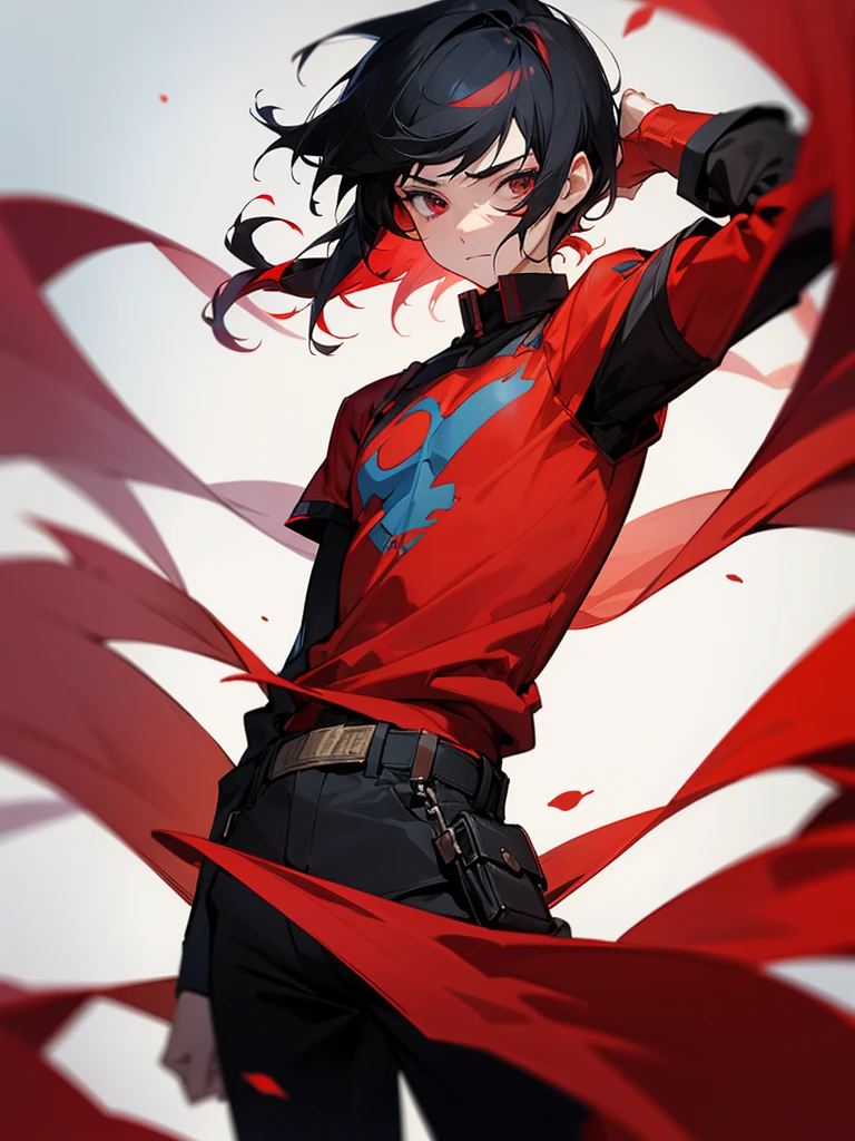 A 13 year old boy, a part of the hair is black and red