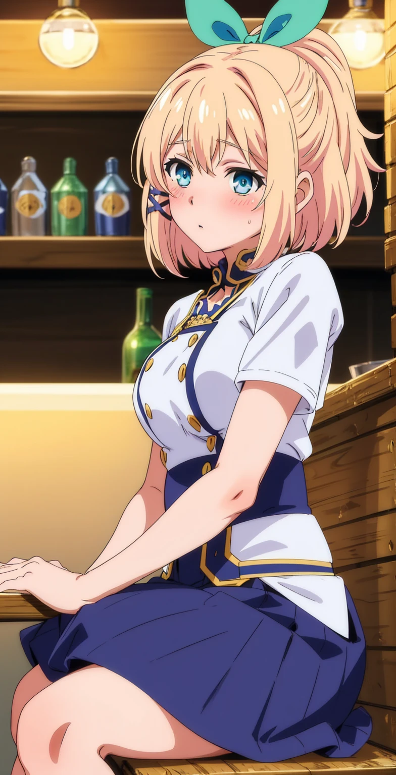 best quality, (masterpiece:1.2), detailed, medieval,
Rumia Tingel,
1girl, solo, ((blush)),
medium hair, blonde hair, short ponytail, blue eyes, green bow, x hair ornament,
((( blue eyes, ultra-detailed eyes))),
Dynamic pose, ((blush)), medium breasts, medium hair, perfect anatomy, healthy skin, glowing eyes, cat ears. ((((sitting in a bar)))).