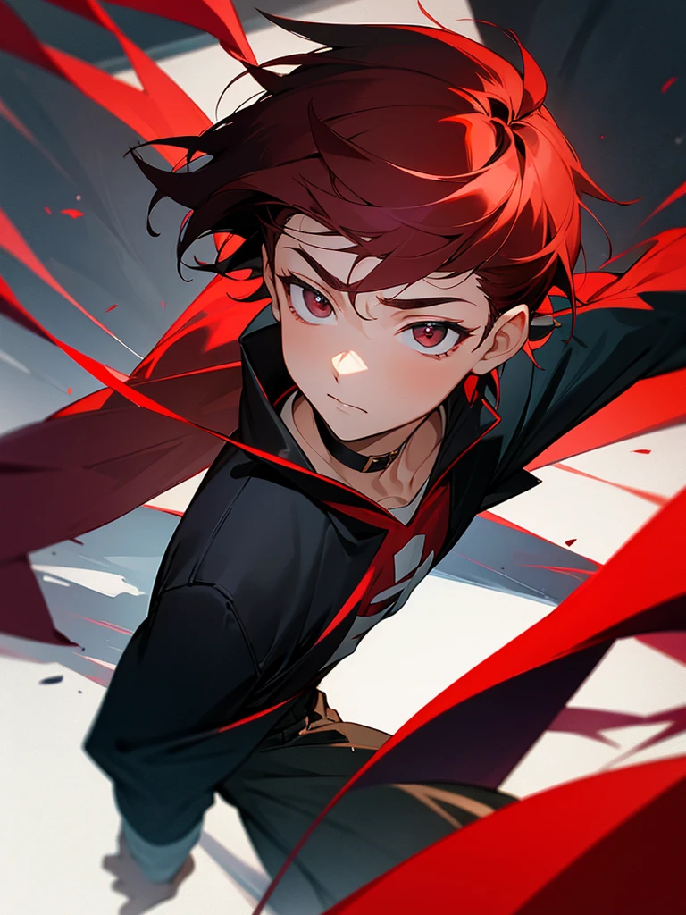 A 13 year old boy, a part of the hair is black and red 