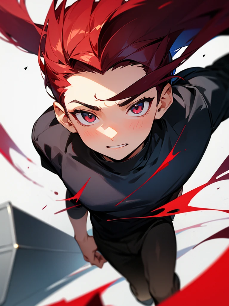 A  boy, a part of the hair is black and red 