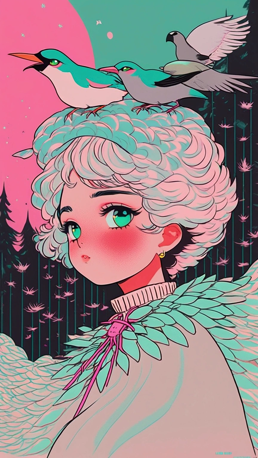 a close up of a person with a bird on their head, a digital painting inspired by loish, Artstation, serial art, detailed digital drawing, lofi art, lofi girl, lofi portrait, lofi artstyle, cute detailed digital art, digital anime illustration, jen bartel, beeple and jeremiah ketner, detailed fanart, procreate illustration