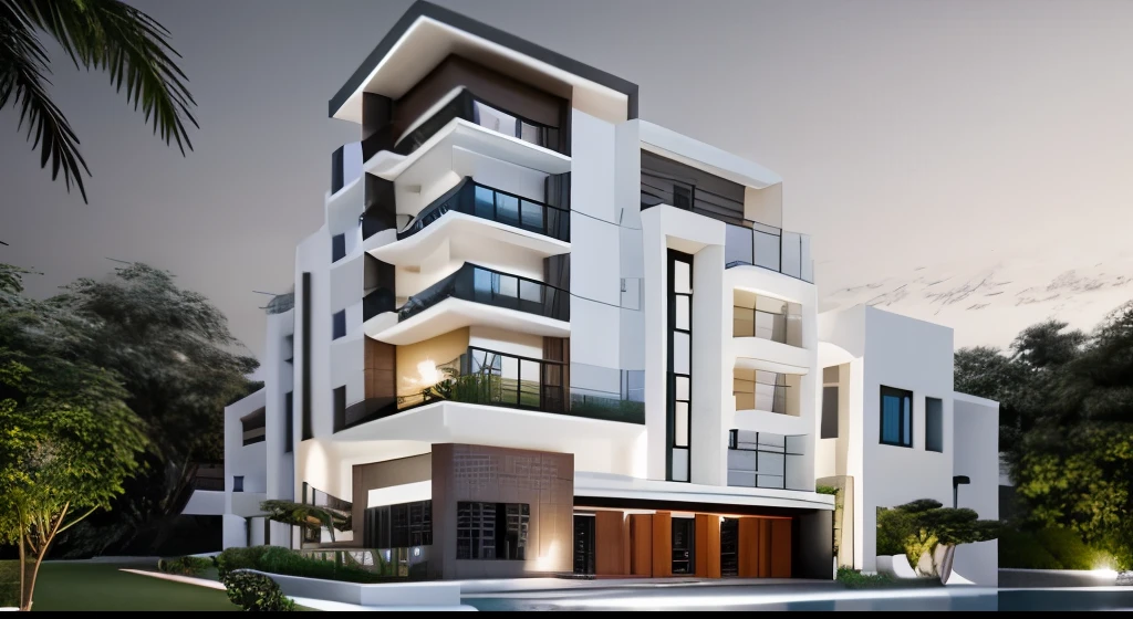 (super detailed) realistic photo of villa, outdoor,exterior design, best render, 24mm, f1.8, light, wide angle