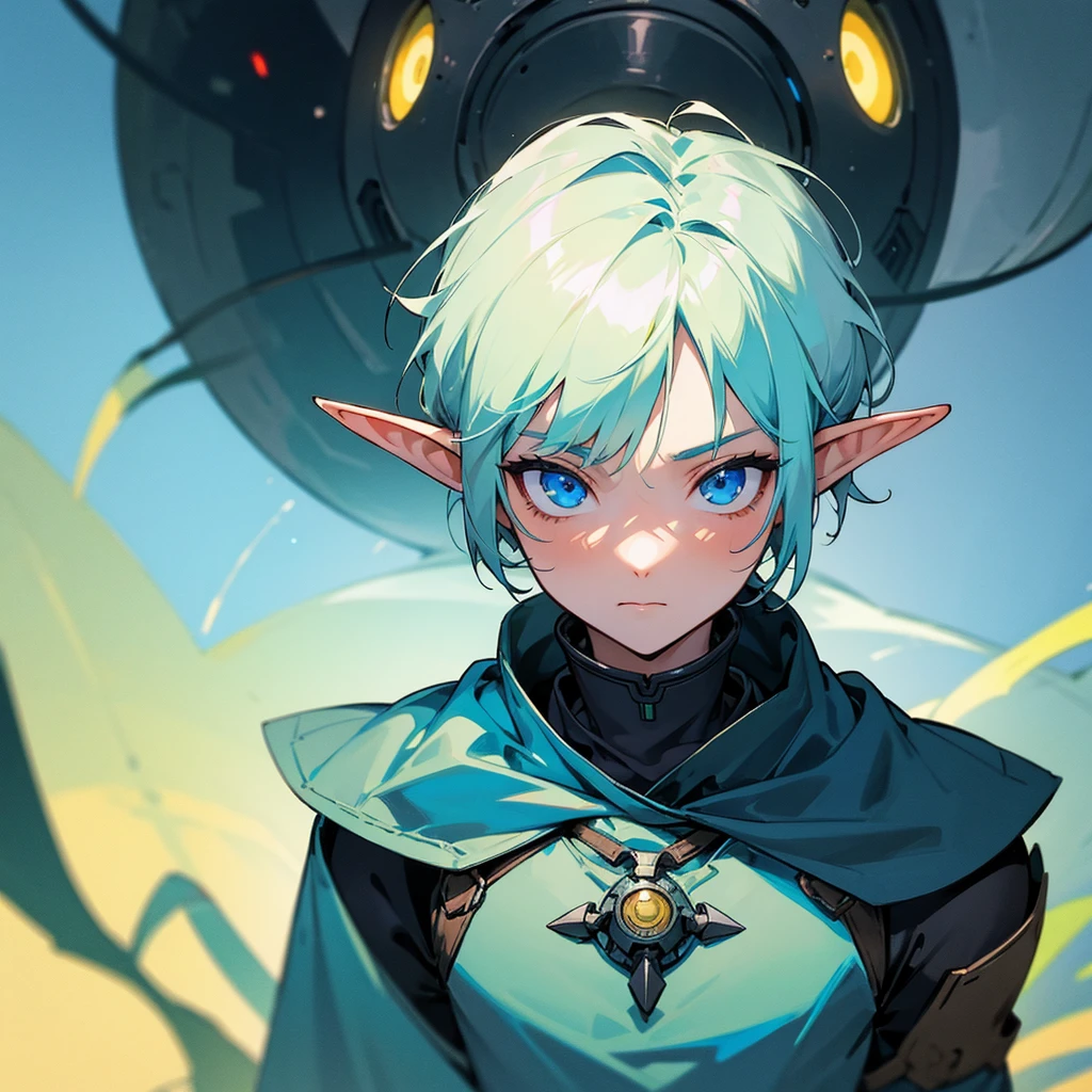 1boy, elf, cool clothes, sci-fi looking into your soul