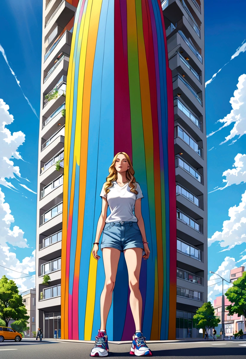 50 meter tall woman with sneakers