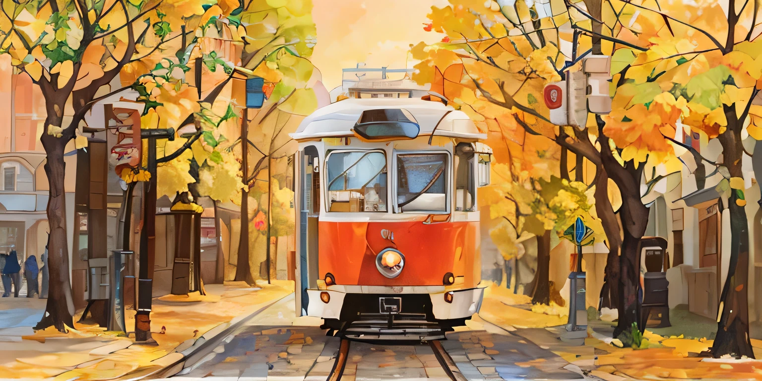 Picture of a trolley car on a street with trees, street tram, tram, trams, trams ) ) ), Written by Lelya Penejić, by Andrzej Wróblewski, by Pál Balkay, by Nedelchev, by Andrzej Pronaško, Andrei Gordeev, Julian Fawaat