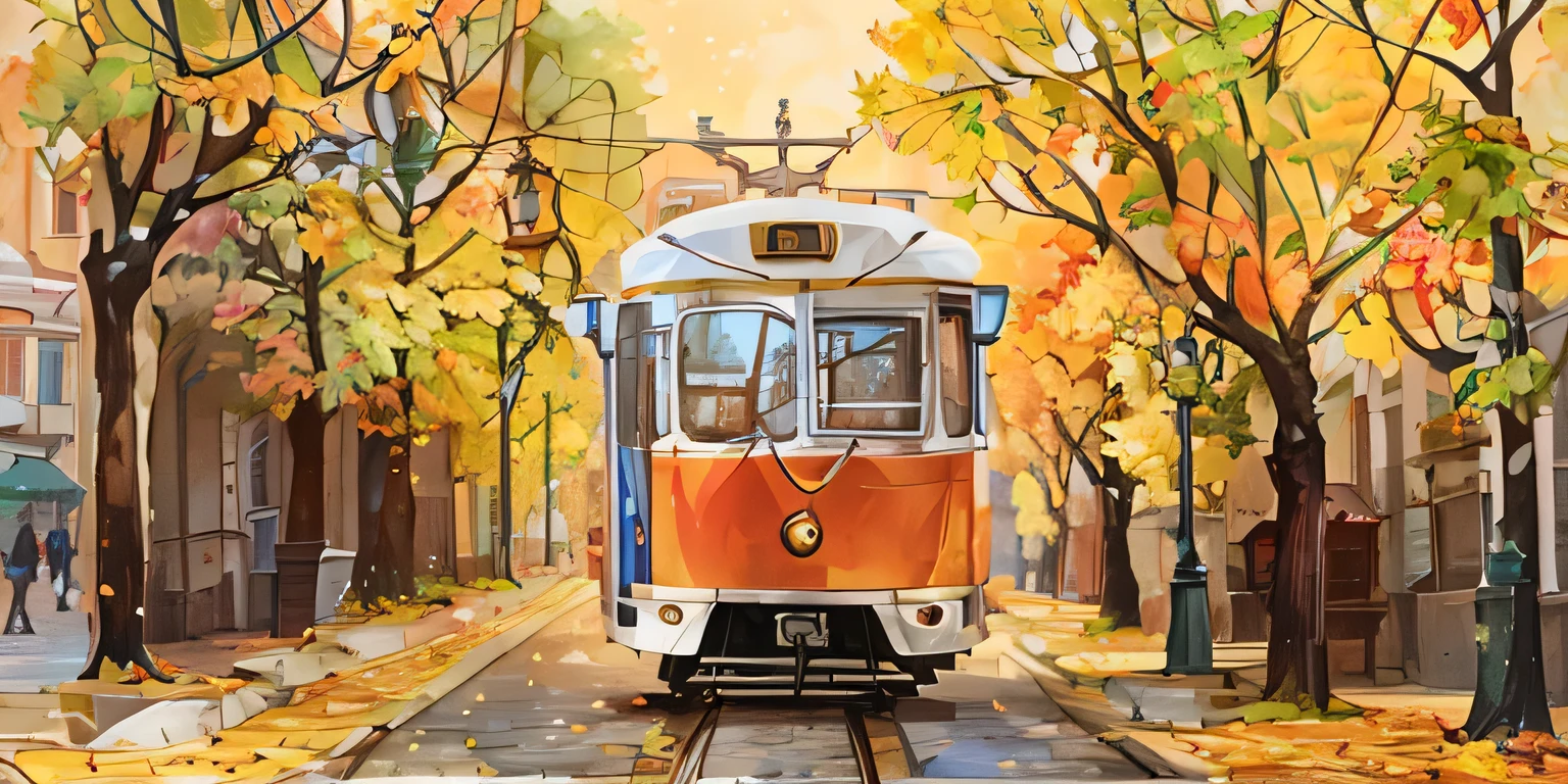 Picture of a trolley car on a street with trees, street tram, tram, trams, trams ) ) ), Written by Lelya Penejić, by Andrzej Wróblewski, by Pál Balkay, by Nedelchev, by Andrzej Pronaško, Andrei Gordeev, Julian Fawaat