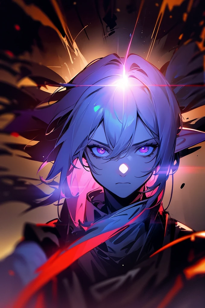 1boy, elf, sci-fi outfit, penetrating gaze, intense expression, glowing eyes, dramatic lighting, cinematic, moody, dark, dystopian, highly detailed, hyper-realistic, 8k, photorealistic, masterpiece, chiaroscuro, dramatic contrast