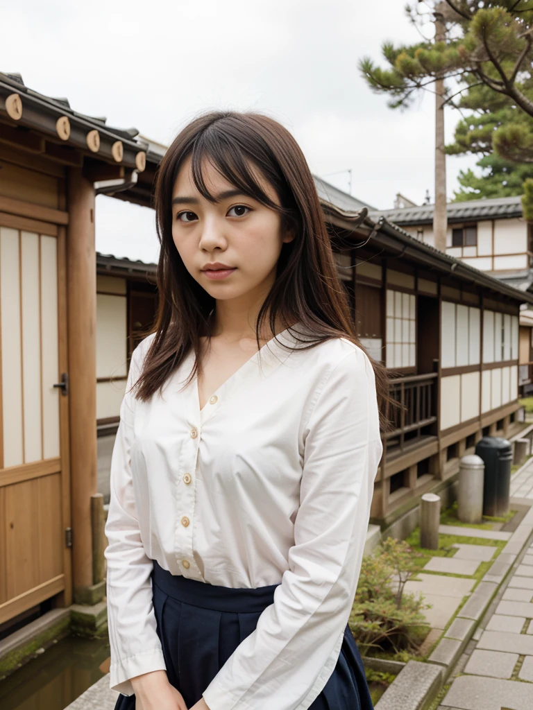 1 person Cute Japanese Girl Rivers in Kyoto Hair fluttering gently in the wind