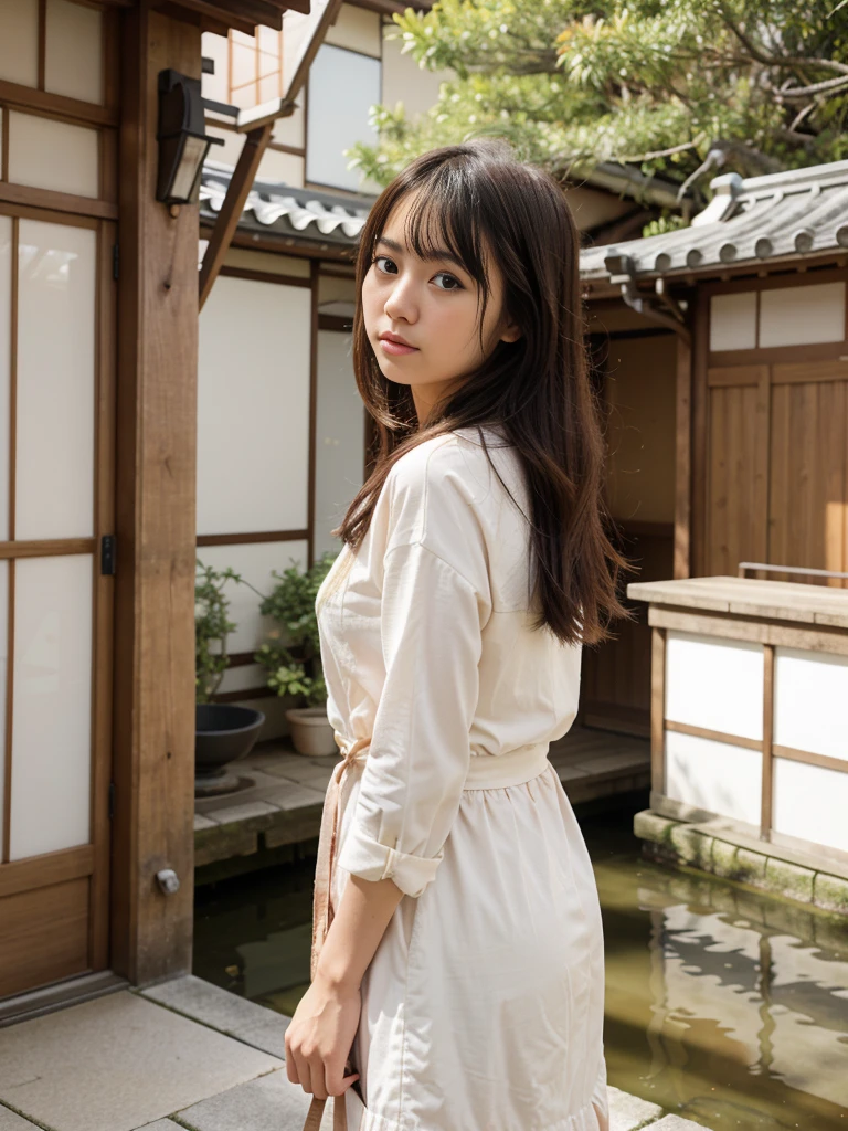 1 person Cute Japanese Girl Rivers in Kyoto Hair fluttering gently in the wind