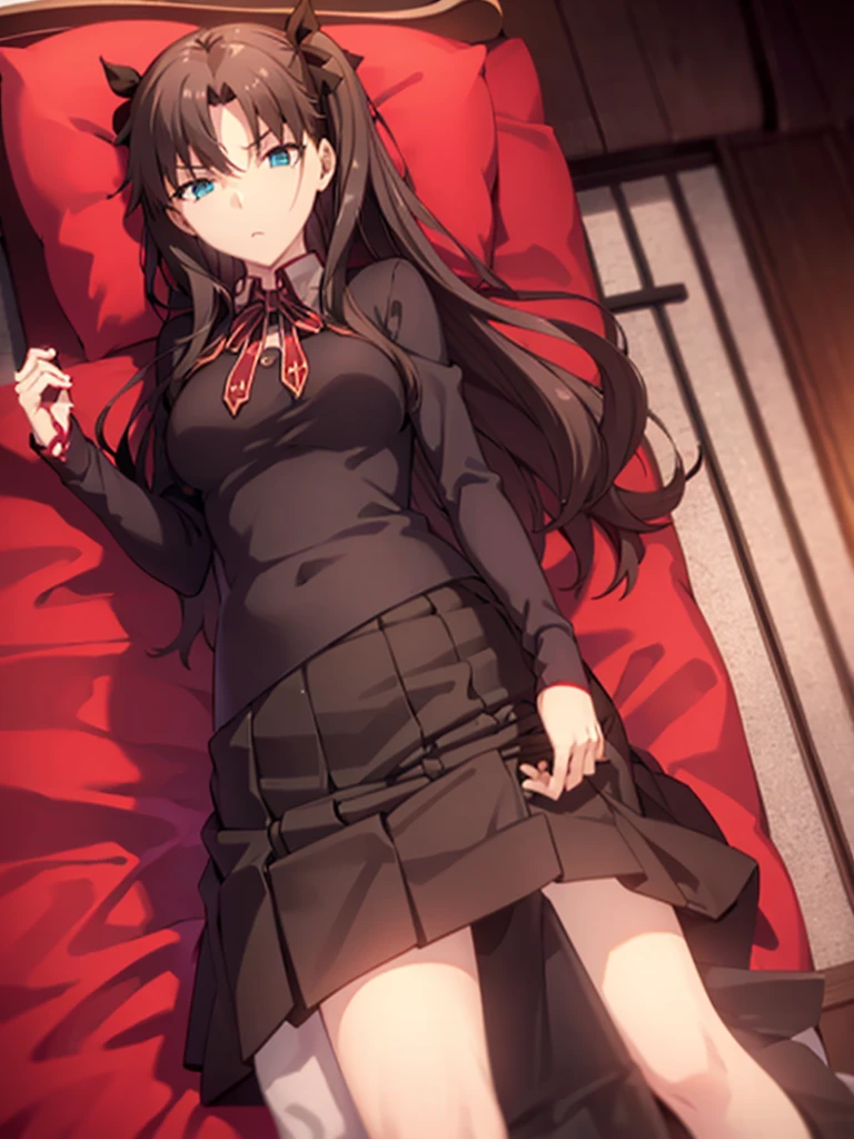 Tohsaka rin, A-line skirt,sexy girl,bed room ,on the bed,Beautiful slender legs,Big breasts,porn