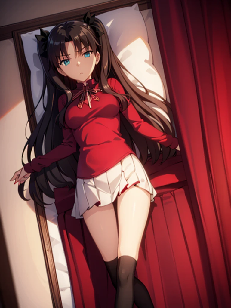 Tohsaka rin, A-line skirt,sexy girl,bed room ,on the bed,Beautiful slender legs,Big breasts,????