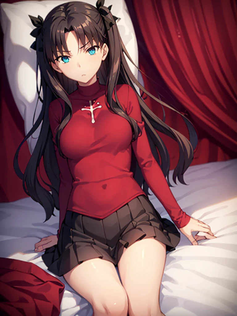 Tohsaka rin, A-line skirt,sexy girl,bed room ,on the bed,Beautiful slender legs,Big breasts,porn