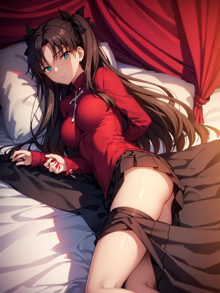 Tohsaka rin, A-line skirt,sexy girl,bed room ,on the bed,Beautiful slender legs,Big breasts,porn