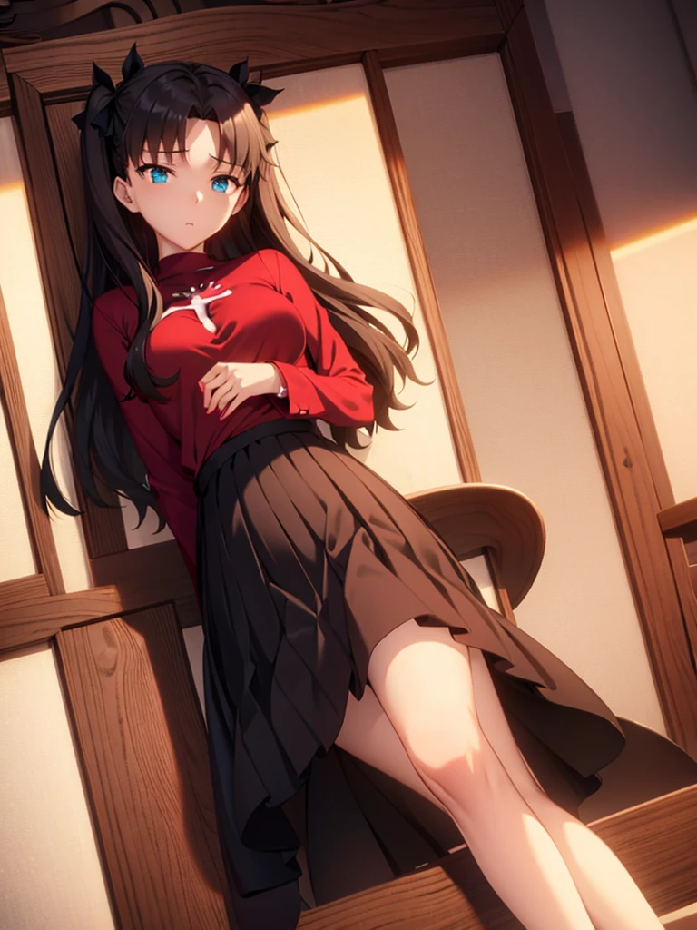 Tohsaka rin, A-line skirt,sexy girl,bed room ,on the bed,Beautiful slender legs,Big breasts,porn