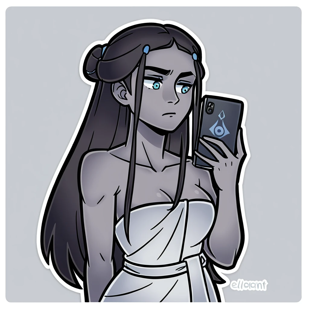 score_9, score_8_up, katara, wrapped in towel, medium breasts, holding phone