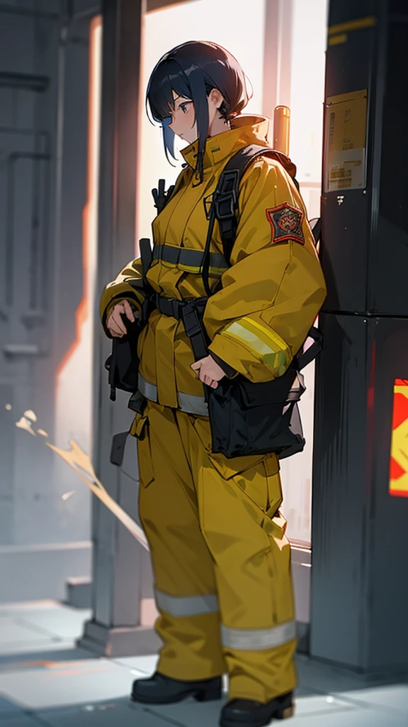 tall、Firefighter、whole body、Are standing、woman