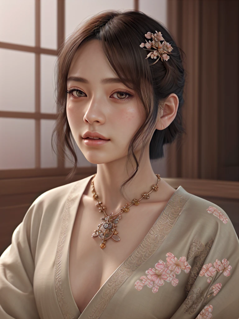 a detailed portrait of Kanao Tsuyuri from Demon Slayer, beautiful detailed eyes, beautiful detailed lips, extremely detailed face, long eyelashes, beautiful young girl, serene expression, intricate detailed hair, ornate japanese hair ornaments, elegant ornate kimono, detailed floral patterns, detailed sakura petals, delicate skin, soft lighting, cinematic lighting, dramatic lighting, muted color palette, atmospheric, highly detailed, masterpiece, 8k, cinematic quality, photorealistic, digital painting