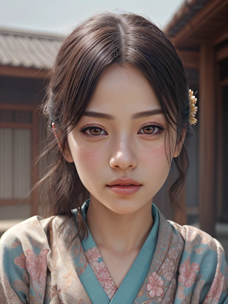 a detailed portrait of Kanao Tsuyuri from Demon Slayer, beautiful detailed eyes, beautiful detailed lips, extremely detailed face, long eyelashes, beautiful young girl, serene expression, intricate detailed hair, ornate japanese hair ornaments, elegant ornate kimono, detailed floral patterns, detailed sakura petals, delicate skin, soft lighting, cinematic lighting, dramatic lighting, muted color palette, atmospheric, highly detailed, masterpiece, 8k, cinematic quality, photorealistic, digital painting