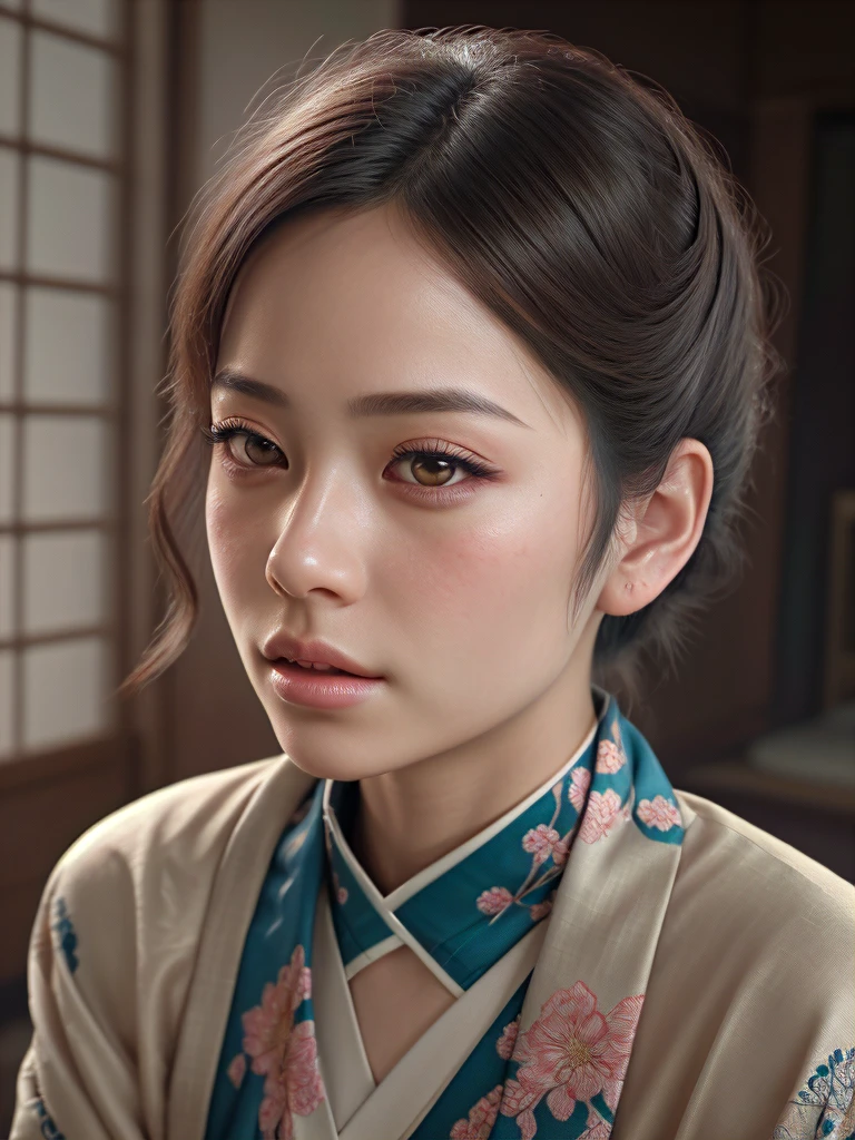 a detailed portrait of Kanao Tsuyuri from Demon Slayer, beautiful detailed eyes, beautiful detailed lips, extremely detailed face, long eyelashes, beautiful young girl, serene expression, intricate detailed hair, ornate japanese hair ornaments, elegant ornate kimono, detailed floral patterns, detailed sakura petals, delicate skin, soft lighting, cinematic lighting, dramatic lighting, muted color palette, atmospheric, highly detailed, masterpiece, 8k, cinematic quality, photorealistic, digital painting